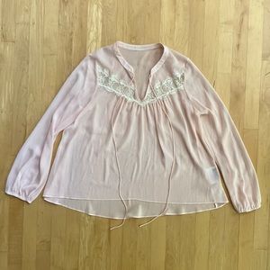 2/$20 Sheer pink blouse flowy British designer Large